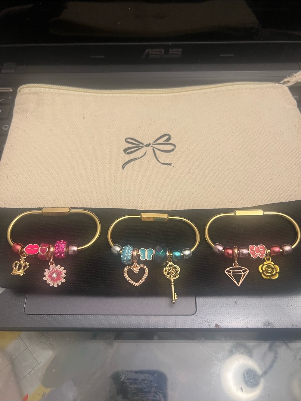 Gold-Tone Charm Bangle Bracelet - Pink, Blue & Red Options